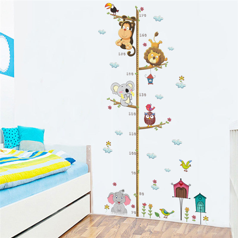 Animals Cartoon Lion Monkey Owl Elephant Height Measure Wall Sticker For Kids