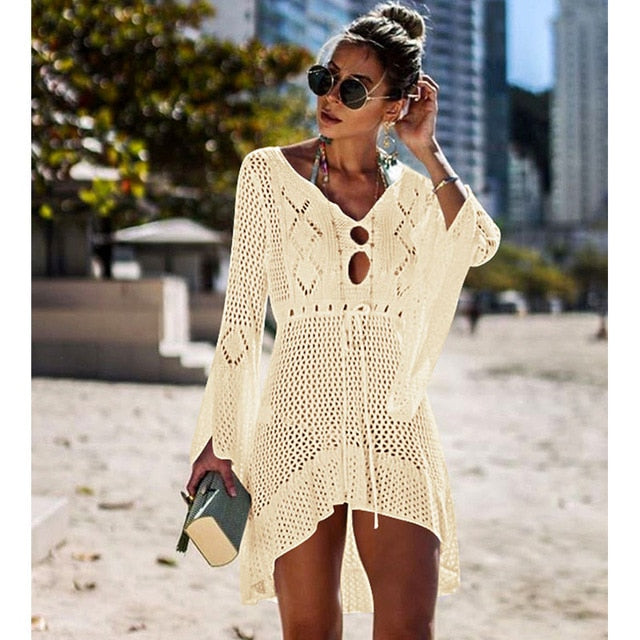 Flared Sleeves Crochet Swimwear Cover-ups 2019