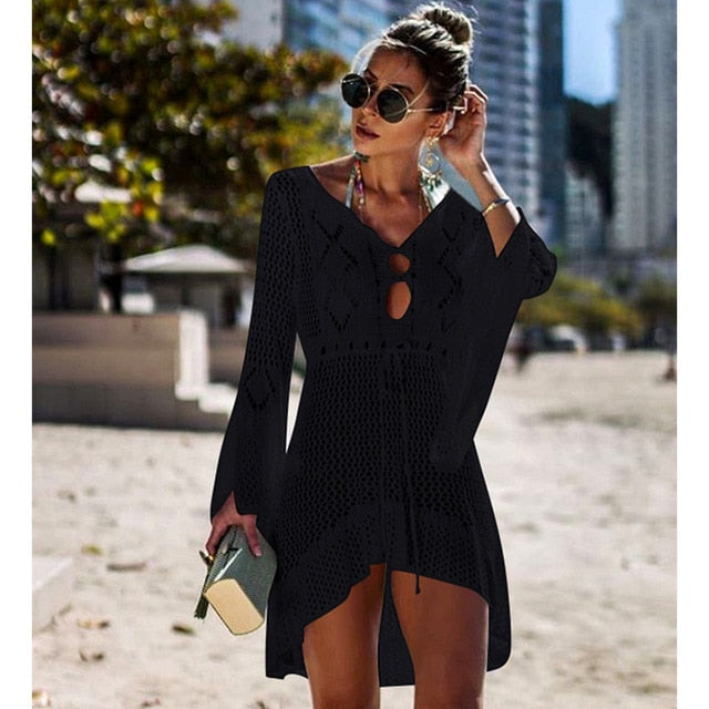 Flared Sleeves Crochet Swimwear Cover-ups 2019