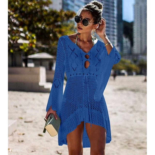 Flared Sleeves Crochet Swimwear Cover-ups 2019