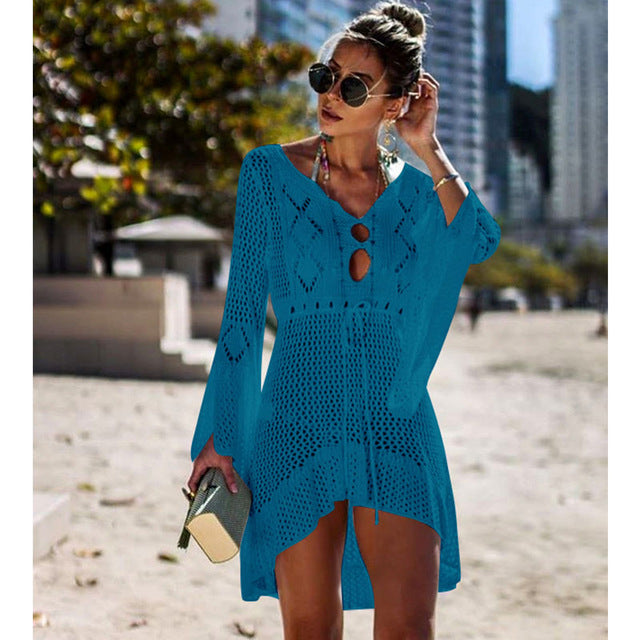 Flared Sleeves Crochet Swimwear Cover-ups 2019