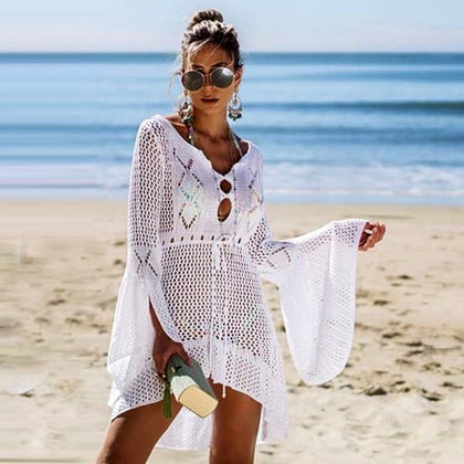 Flared Sleeves Crochet Swimwear Cover-ups 2019