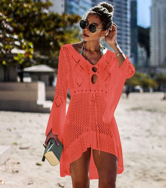 Flared Sleeves Crochet Swimwear Cover-ups 2019